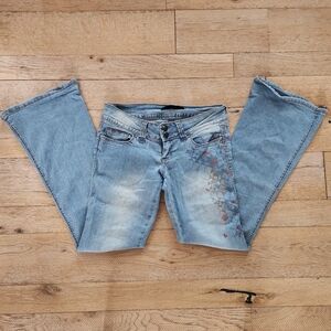 2010 Vintage Low Rise Madonna Material Girl Blue Flare Jeans Indie sleaze